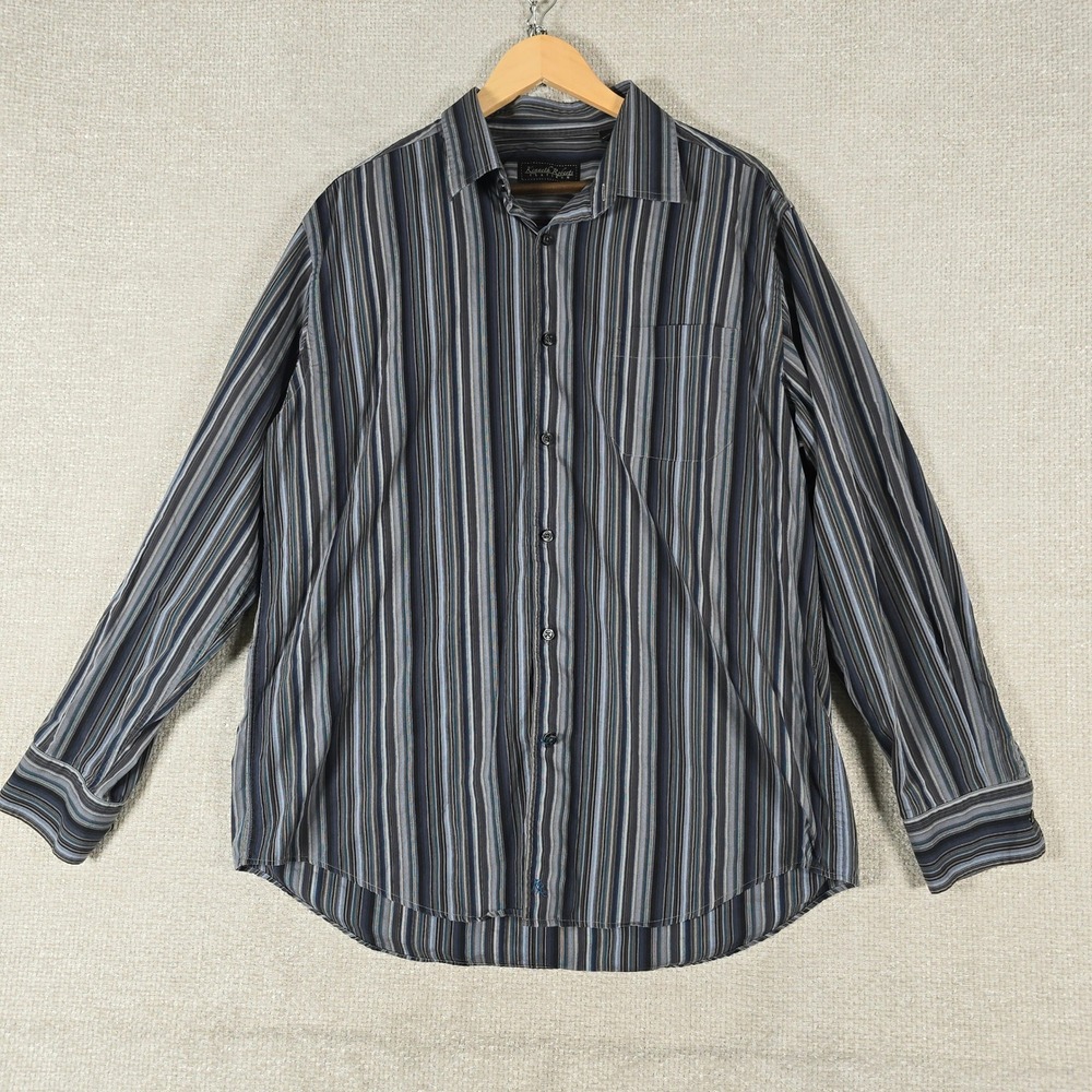 Kenneth Roberts Platinum Mens XL Blue Grey‎ Striped Cotton Button Down Shirt